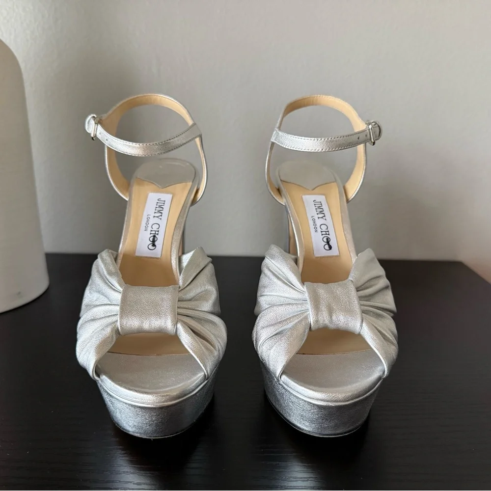 Jimmy Choo Metallic Silver Block Heels - Heloise 120 - Picture 2 of 6